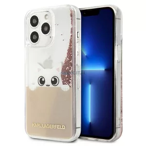 Karl Lagerfeld KLHCP13LPABGNU iPhone 13 Pro / 13 6,1" rózsaszín PEEK A BOO folyékony csillogó kristályos keménytok