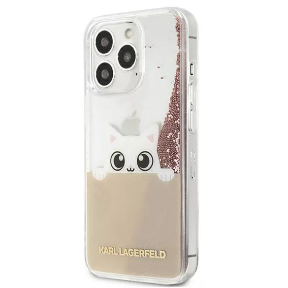 Karl Lagerfeld KLHCP13LPABGNU iPhone 13 Pro / 13 6,1" rózsaszín PEEK A BOO folyékony csillogó kristályos keménytok