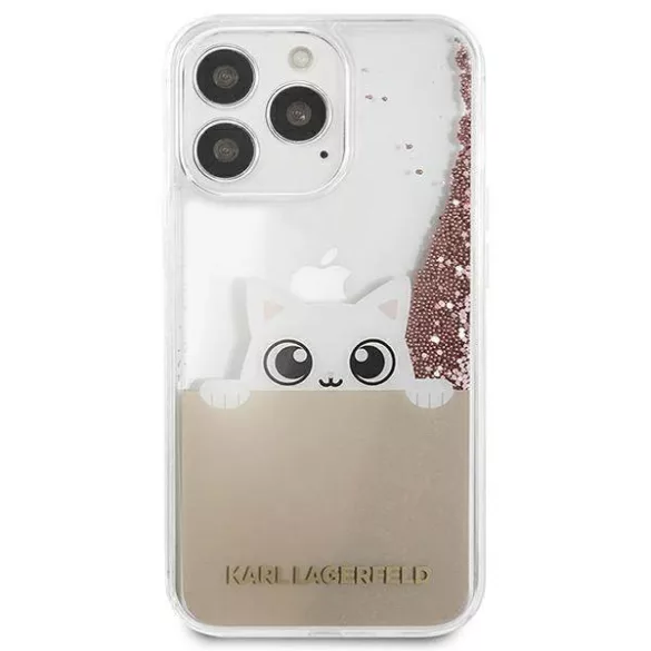 Karl Lagerfeld KLHCP13LPABGNU iPhone 13 Pro / 13 6,1" rózsaszín PEEK A BOO folyékony csillogó kristályos keménytok