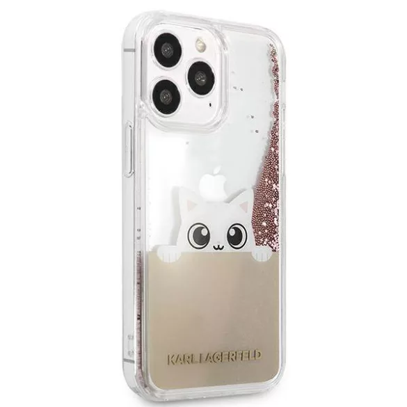 Karl Lagerfeld KLHCP13LPABGNU iPhone 13 Pro / 13 6,1" rózsaszín PEEK A BOO folyékony csillogó kristályos keménytok