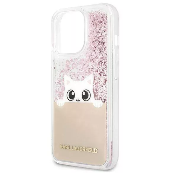 Karl Lagerfeld KLHCP13LPABGNU iPhone 13 Pro / 13 6,1" rózsaszín PEEK A BOO folyékony csillogó kristályos keménytok