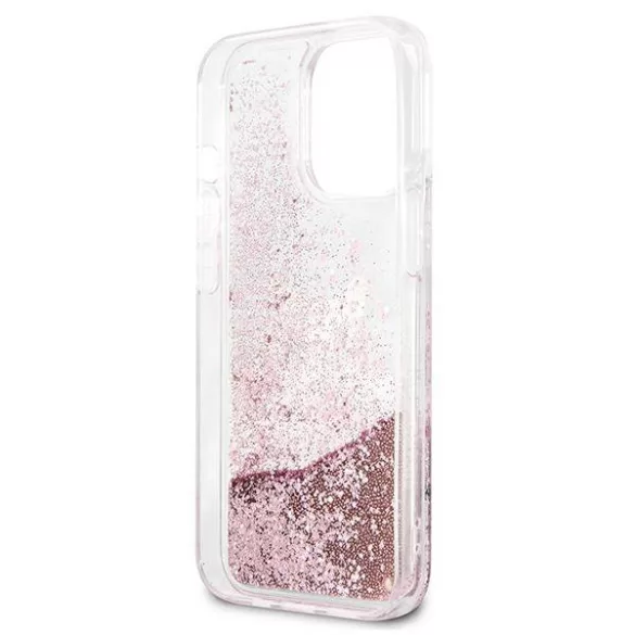 Karl Lagerfeld KLHCP13LPABGNU iPhone 13 Pro / 13 6,1" rózsaszín PEEK A BOO folyékony csillogó kristályos keménytok