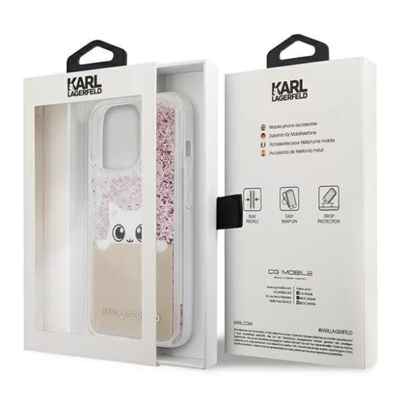 Karl Lagerfeld KLHCP13LPABGNU iPhone 13 Pro / 13 6,1" rózsaszín PEEK A BOO folyékony csillogó kristályos keménytok
