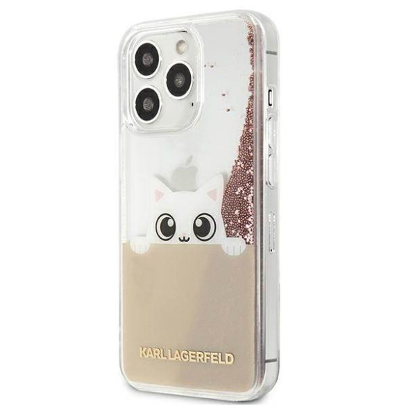Karl Lagerfeld KLHCP13XPABGNU iPhone 13 Pro Max 6,7" rózsaszín PEEK A BOO folyékony csillogó kristályos keménytok