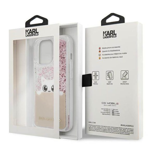 Karl Lagerfeld KLHCP13XPABGNU iPhone 13 Pro Max 6,7" rózsaszín PEEK A BOO folyékony csillogó kristályos keménytok
