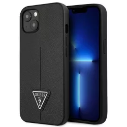   Guess GUHCP13SPSATLK iPhone 13 mini 5,4" fekete keménytok Saffiano háromszög logós tok