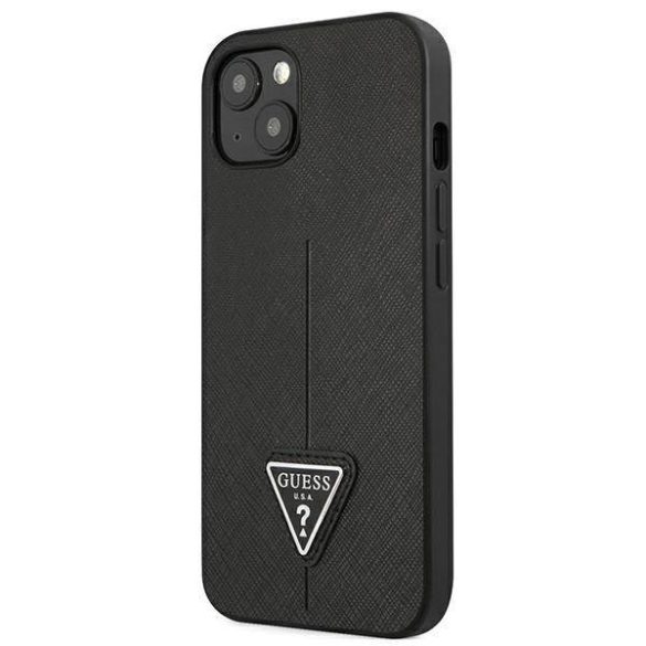 Guess GUHCP13SPSATLK iPhone 13 mini 5,4" fekete keménytok Saffiano háromszög logós tok