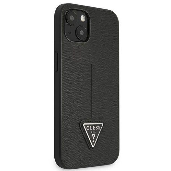 Guess GUHCP13SPSATLK iPhone 13 mini 5,4" fekete keménytok Saffiano háromszög logós tok