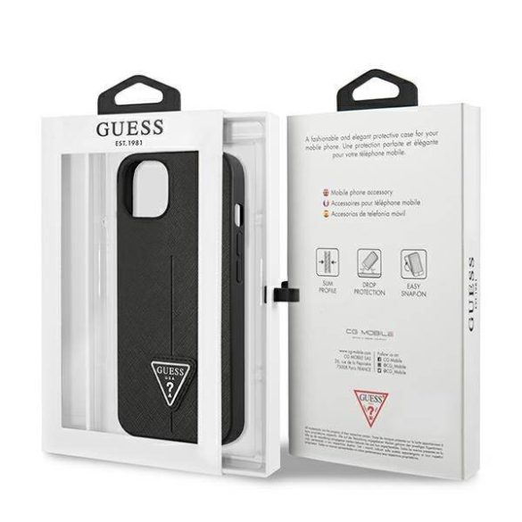 Guess GUHCP13SPSATLK iPhone 13 mini 5,4" fekete keménytok Saffiano háromszög logós tok