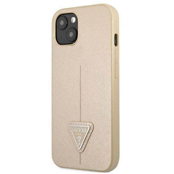 Guess GUHCP13SPSATLE iPhone 13 mini 5,4" bézs Saffiano háromszög logós keménytok