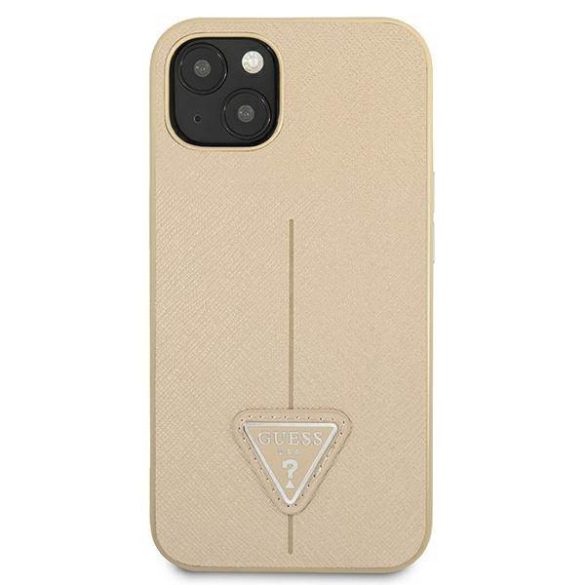 Guess GUHCP13SPSATLE iPhone 13 mini 5,4" bézs Saffiano háromszög logós keménytok