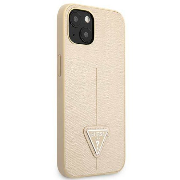 Guess GUHCP13SPSATLE iPhone 13 mini 5,4" bézs Saffiano háromszög logós keménytok