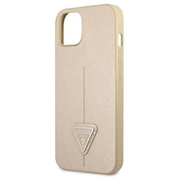 Guess GUHCP13SPSATLE iPhone 13 mini 5,4" bézs Saffiano háromszög logós keménytok