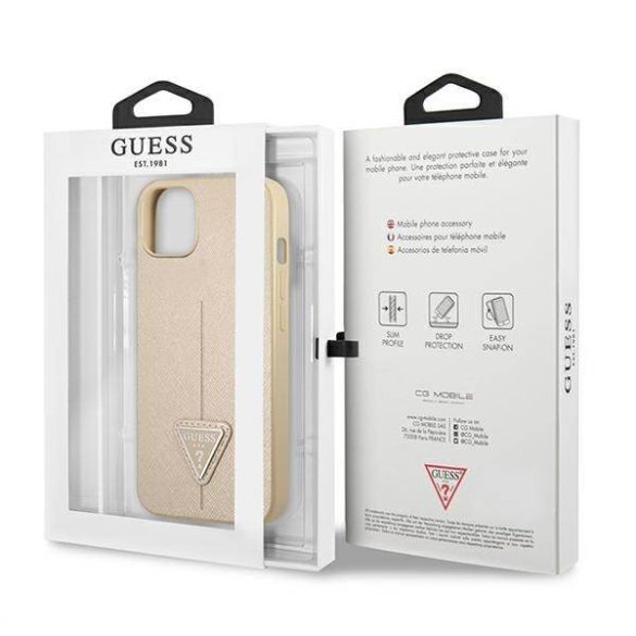 Guess GUHCP13SPSATLE iPhone 13 mini 5,4" bézs Saffiano háromszög logós keménytok