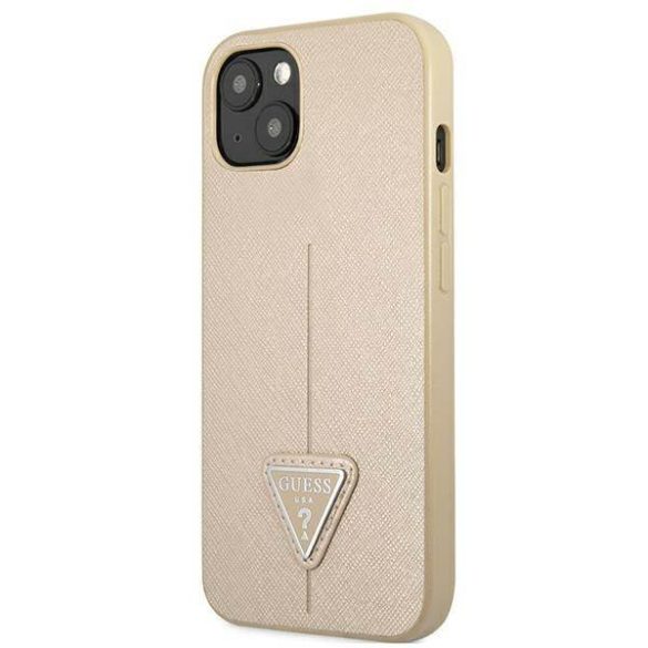 Guess GUHCP13MPSATLE iPhone 13 / 14 / 15 6.1" bézs színű keménytok SaffianoTriangle Logó