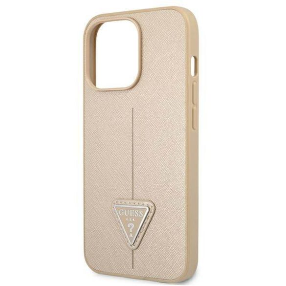Guess GUHCP13LPSATLE iPhone 13 Pro / 13 6,1" bézs Saffiano háromszög logós keménytok kártyatartóval