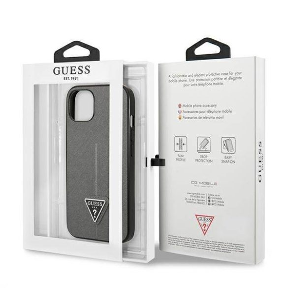 Guess GUHCP13SPSATLG iPhone 13 mini 5,4" ezüst Saffiano háromszög logós keménytok