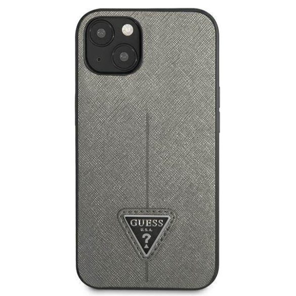 Guess GUHCP13MPSATLG iPhone 13 / 14 / 15 6.1" ezüst keménytok SaffianoTriangle Logó