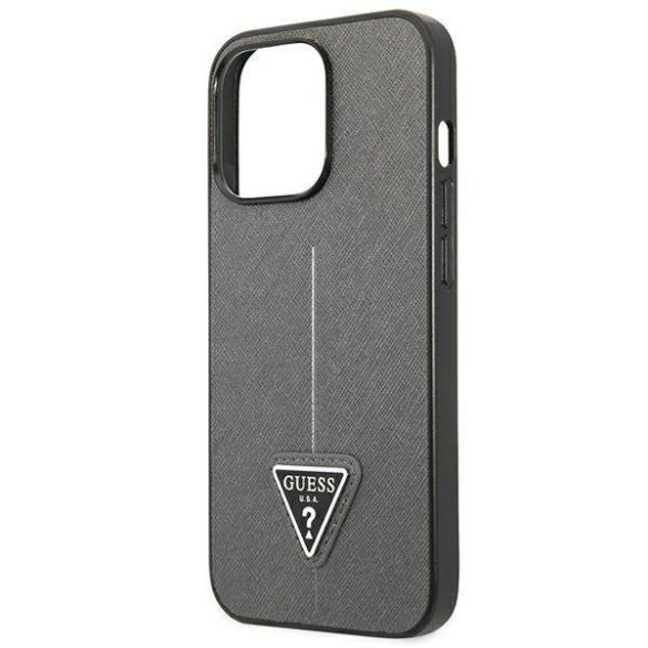 Guess GUHCP13LPSATLG iPhone 13 Pro / 13 6,1" ezüst Saffiano háromszög logós keménytok kártyatartóval