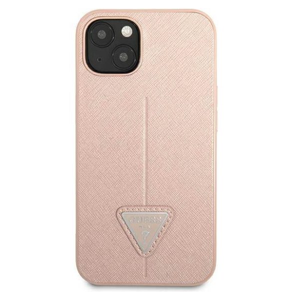 Guess GUHCP13SPSATLP iPhone 13 mini 5,4" rózsaszín Saffiano háromszög logós keménytok