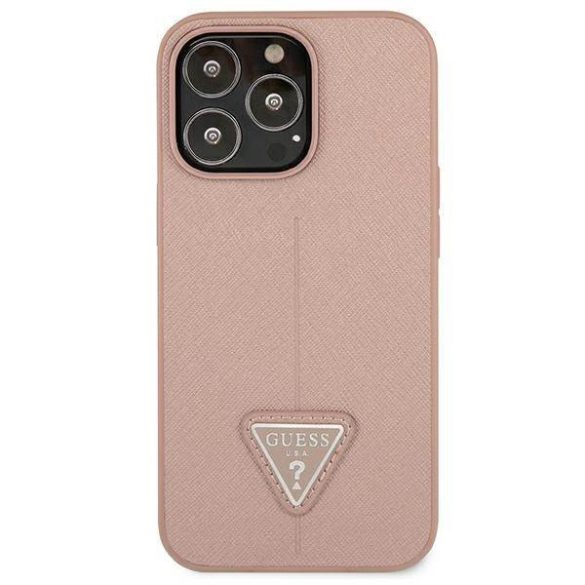 Guess GUHCP13LPSATLP iPhone 13 Pro / 13 6,1" rózsaszín Saffiano háromszög logós keménytok kártyatartóval