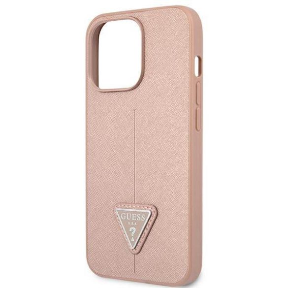 Guess GUHCP13LPSATLP iPhone 13 Pro / 13 6,1" rózsaszín Saffiano háromszög logós keménytok kártyatartóval