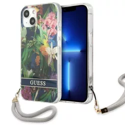  Guess GUHCP13SHFLSB iPhone 13 mini 5,4" kék virágos keménytok szíjjal