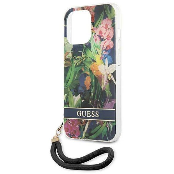 Guess GUHCP13LHFLSB iPhone 13 Pro / 13 6,1" kék virágos keménytok szíjjal