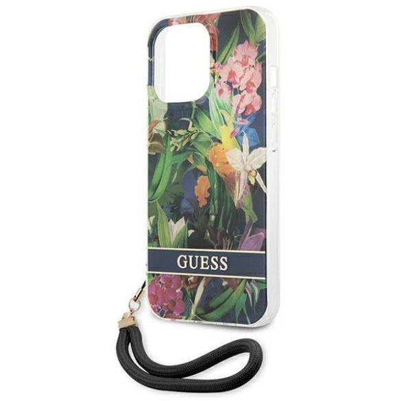 Guess GUHCP13XHFLSB iPhone 13 Pro Max 6,7" kék virágos keménytok szíjjal