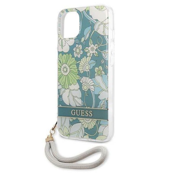 Guess GUHCP13MHFLSN iPhone 13 / 14 / 15 6.1" zöld keménytok virágos tok pánttal