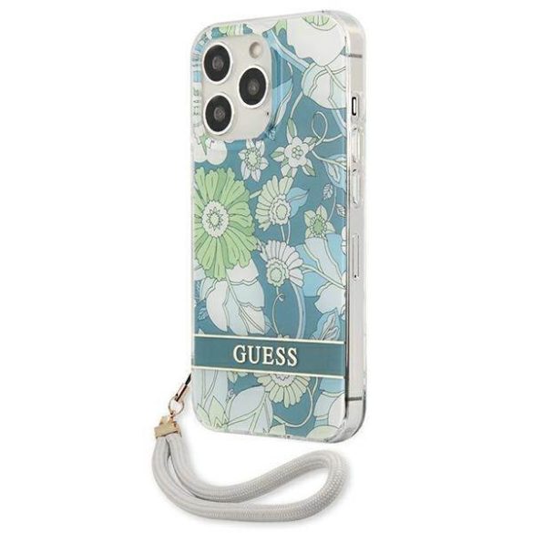 Guess GUHCP13LHFLSN iPhone 13 Pro / 13 6,1" zöld virágos keménytok szíjjal