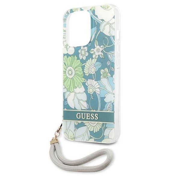 Guess GUHCP13LHFLSN iPhone 13 Pro / 13 6,1" zöld virágos keménytok szíjjal