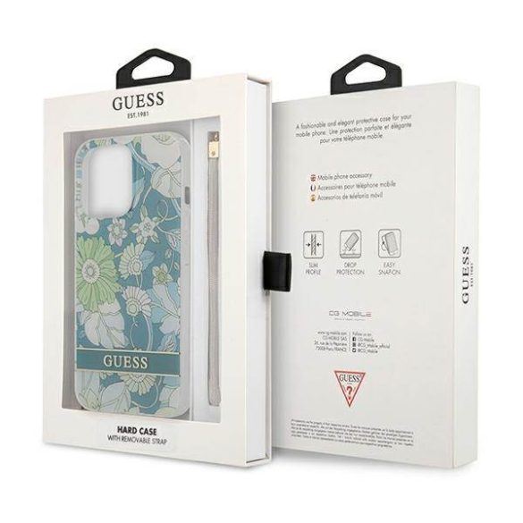 Guess GUHCP13LHFLSN iPhone 13 Pro / 13 6,1" zöld virágos keménytok szíjjal