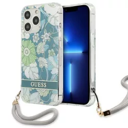   Guess GUHCP13XHFLSN iPhone 13 Pro Max 6,7" zöld virágos keménytok szíjjal