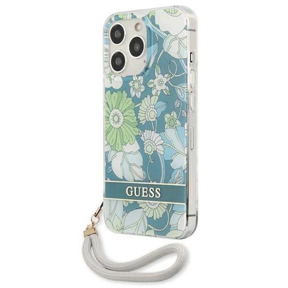 Guess GUHCP13XHFLSN iPhone 13 Pro Max 6,7" zöld virágos keménytok szíjjal
