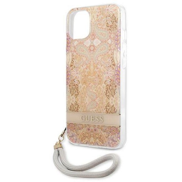 Guess GUHCP13SHFLSD iPhone 13 mini 5,4" arany virágos keménytok szíjjal