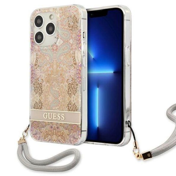 Guess GUHCP13LHFLSD iPhone 13 Pro / 13 6,1" arany virágos keménytok szíjjal