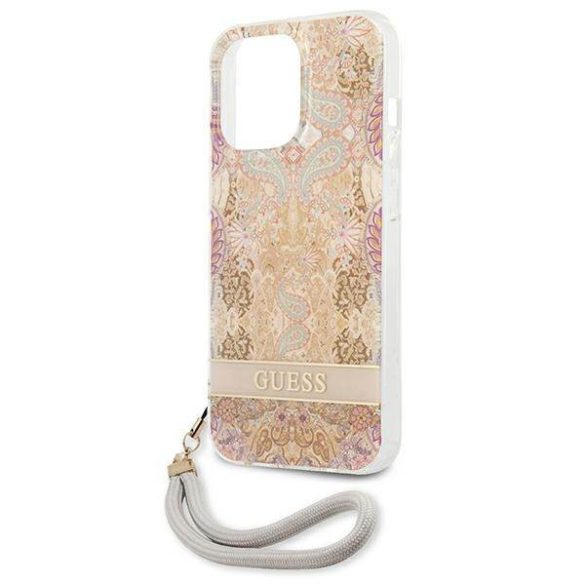 Guess GUHCP13LHFLSD iPhone 13 Pro / 13 6,1" arany virágos keménytok szíjjal