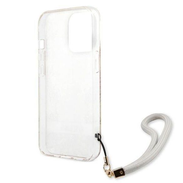 Guess GUHCP13LHFLSD iPhone 13 Pro / 13 6,1" arany virágos keménytok szíjjal