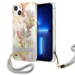   Guess GUHCP13SHFLSU iPhone 13 mini 5,4" lila virágos keménytok szíjjal