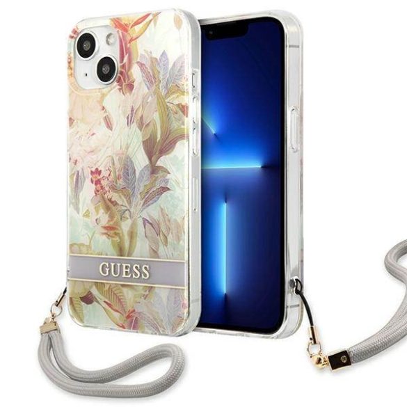 Guess GUHCP13SHFLSU iPhone 13 mini 5,4" lila virágos keménytok szíjjal