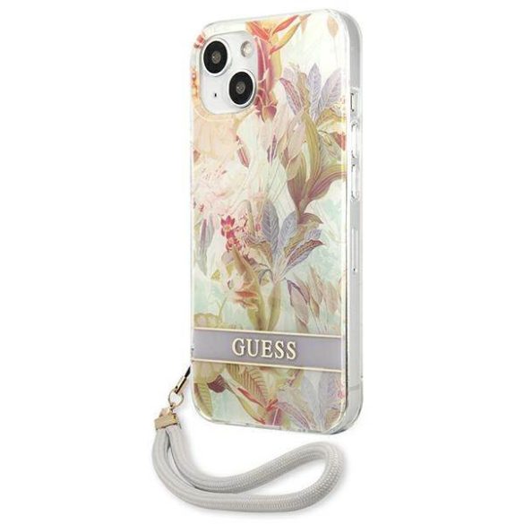 Guess GUHCP13SHFLSU iPhone 13 mini 5,4" lila virágos keménytok szíjjal