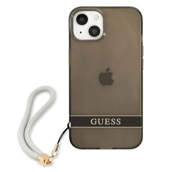 Guess GUHCP13MHTSGSK iPhone 13 / 14 / 15 6.1" fekete áttetsző keménytok pánttal