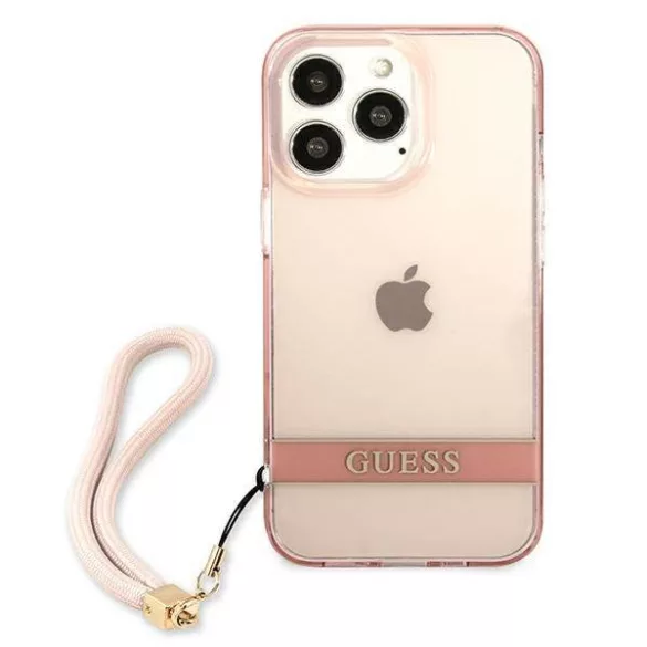 Guess GUHCP13XHTSGSP iPhone 13 Pro Max 6,7" rózsaszín áttetsző Stap keménytok