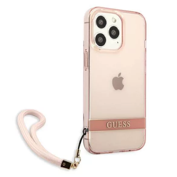 Guess GUHCP13XHTSGSP iPhone 13 Pro Max 6,7" rózsaszín áttetsző Stap keménytok