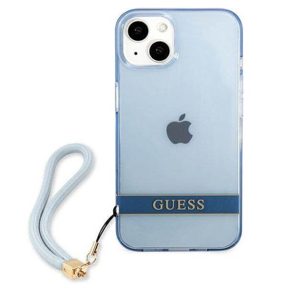 Guess GUHCP13MHTSGSB iPhone 13 / 14 / 15 6.1" kék áttetsző keménytok pánttal