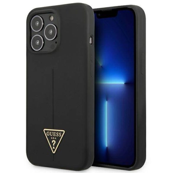 Guess GUHCP13XSLTGK iPhone 13 Pro Max 6,7" fekete szilikon keménytok háromszög logós
