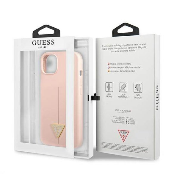 Guess GUHCP13SSLTGP iPhone 13 mini 5,4" rózsaszín szilikon keménytok háromszög logóval