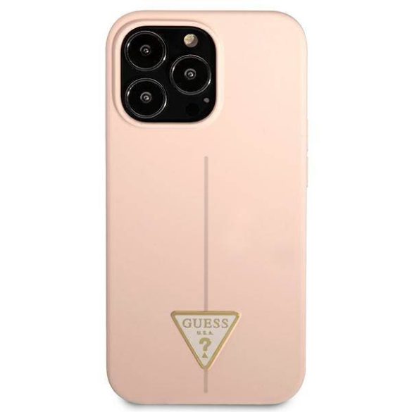 Guess GUHCP13LSLTGP iPhone 13 Pro / 13 6,1" rózsaszín szilikon háromszög logós keménytok
