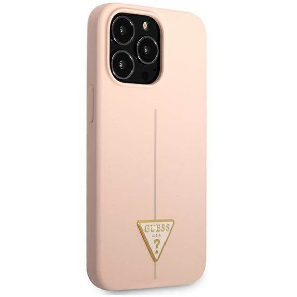 Guess GUHCP13LSLTGP iPhone 13 Pro / 13 6,1" rózsaszín szilikon háromszög logós keménytok